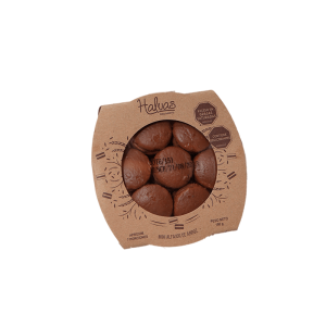 Caja con mini alfajores de arroz recubiertos de chocolate Halvas x15und